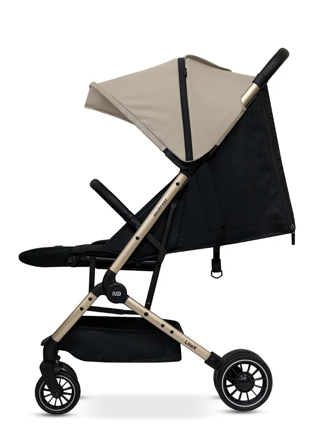 نيوبريز Neobreez LITEX Lightweight Cabin Size Travel Baby Toddler Stroller|Trolley Handle Pushchair,Waterproof UPF 50+Canopy,Gold Frame,0-3yrs,15kg,3yrs Warranty-Beige